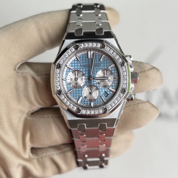 Audemars Piguet Royal Oak Chronograph Ice Blue Dial Diamond Bezel